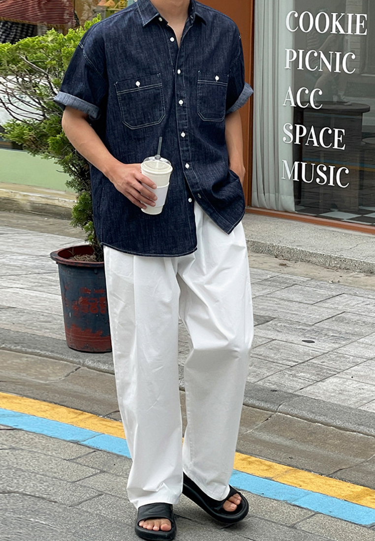 Men's summer versatile lapel shirt CA24051465BL