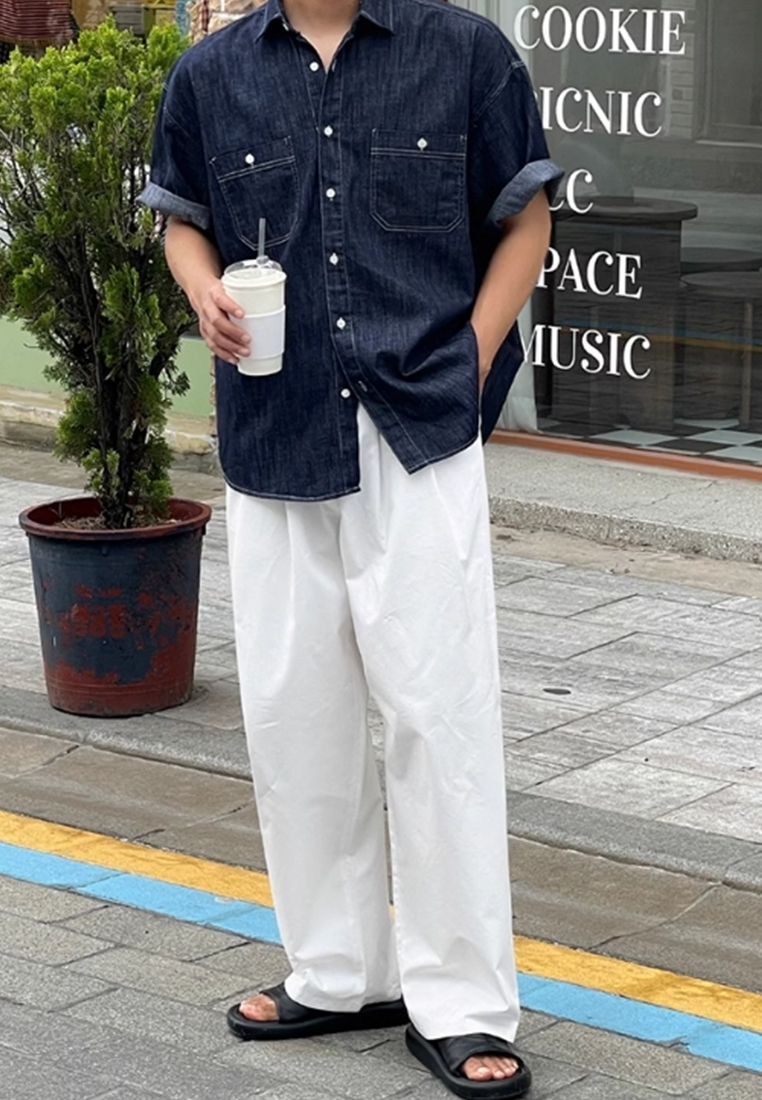 Men's summer versatile lapel shirt CA24051465BL