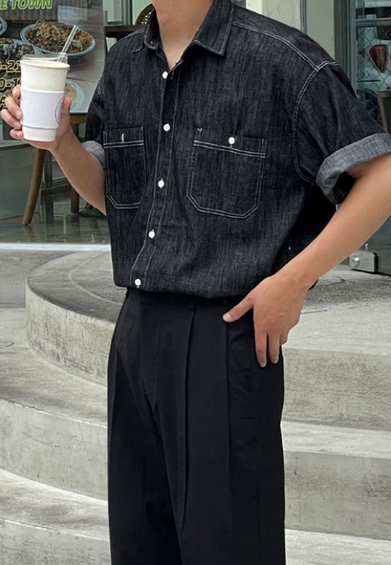 Men's summer versatile lapel shirt CA24051465BL