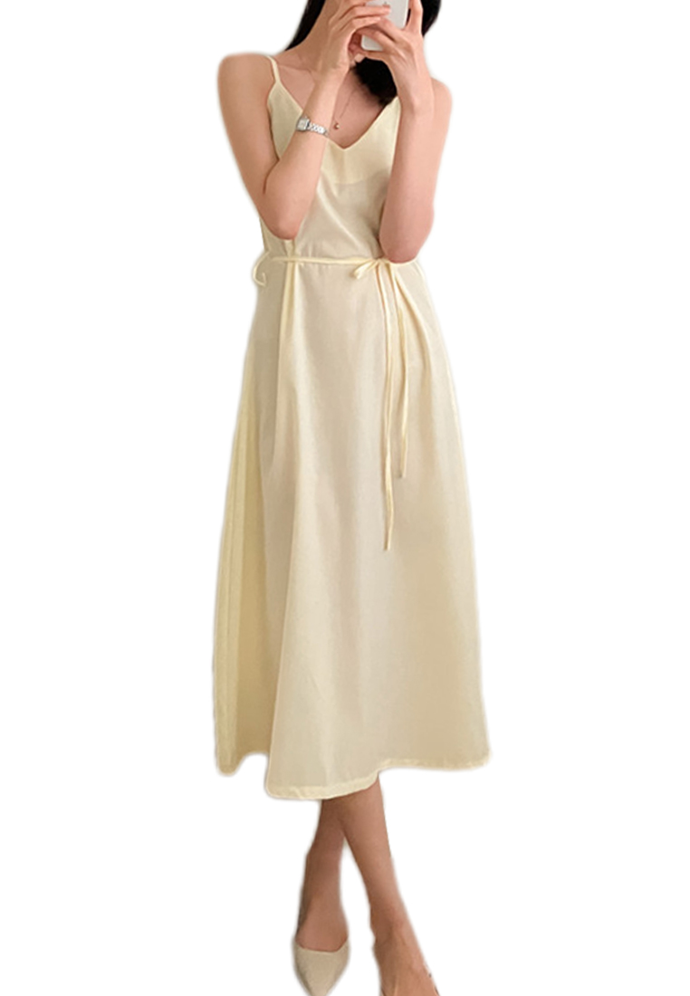 2024 New minimalist solid color lace up dress CA24041065BE