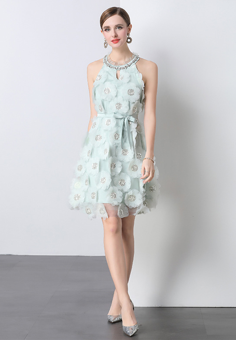 Summer French rhinestone off-shoulder dress CA225042265GR