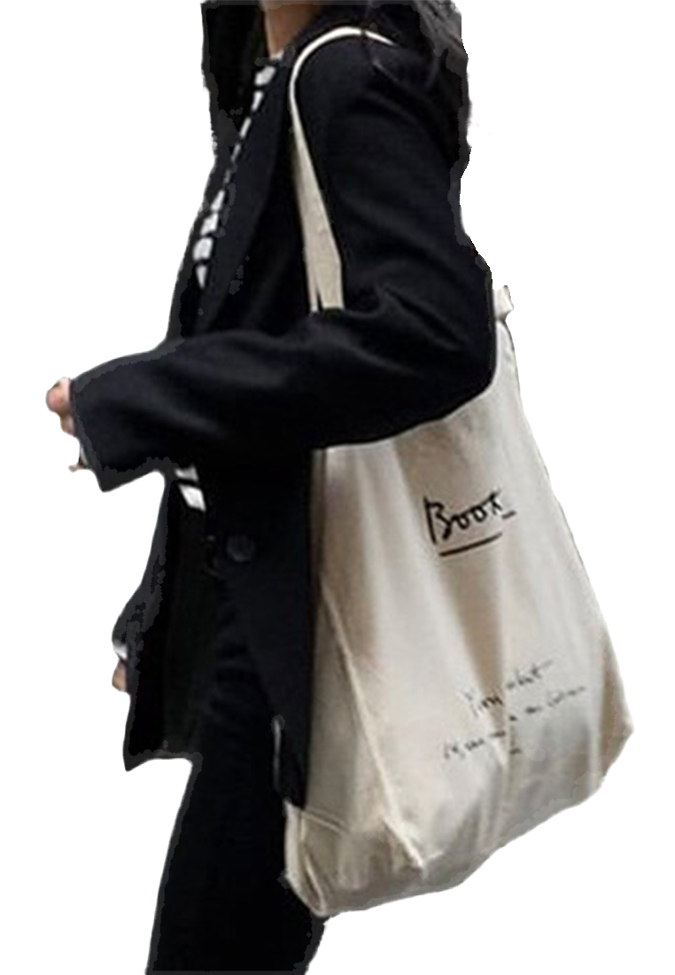 Simple Lettering Thin Canvas Shoulder Tote Bag CA25061765W