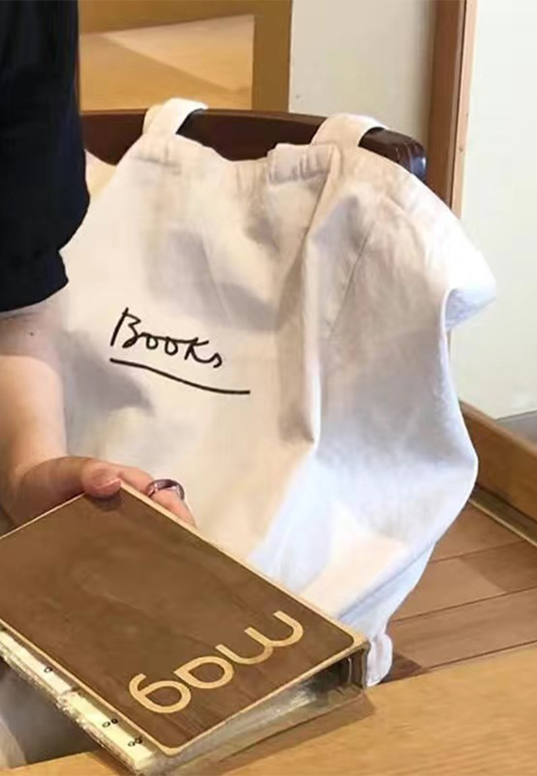 Simple Lettering Thin Canvas Shoulder Tote Bag CA25061765W