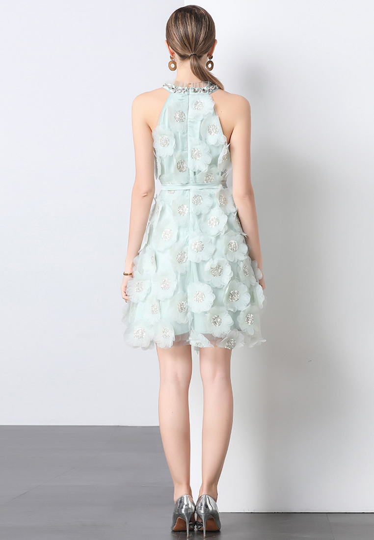 Summer French rhinestone off-shoulder dress CA225042265GR