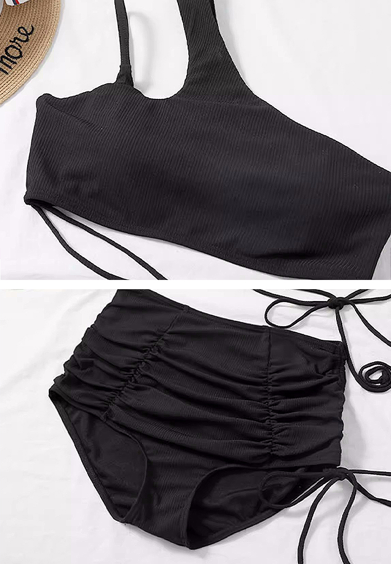 Korean bandeau tie high waist swimsuit set CA24032165