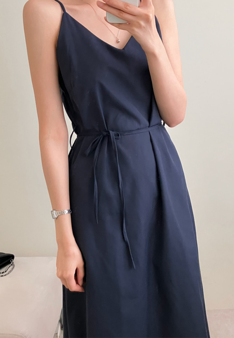 2024 New minimalist solid color lace up dress CA24041065BE