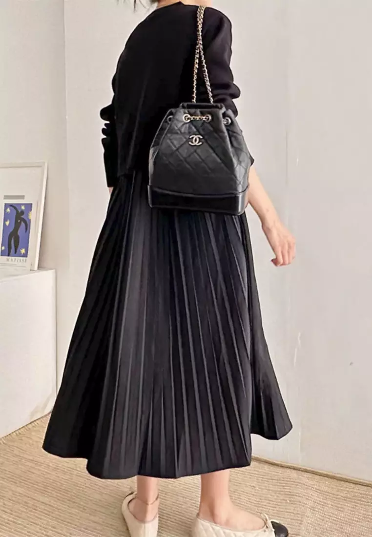 Casual versatile knitted sweater pleated camisole half skirt set CA24092736GY