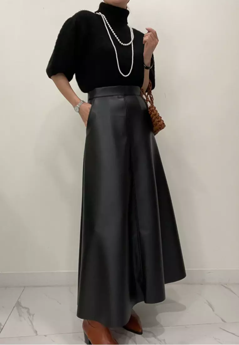 Korean autumn high-end versatile PU skirt CA24092721BK
