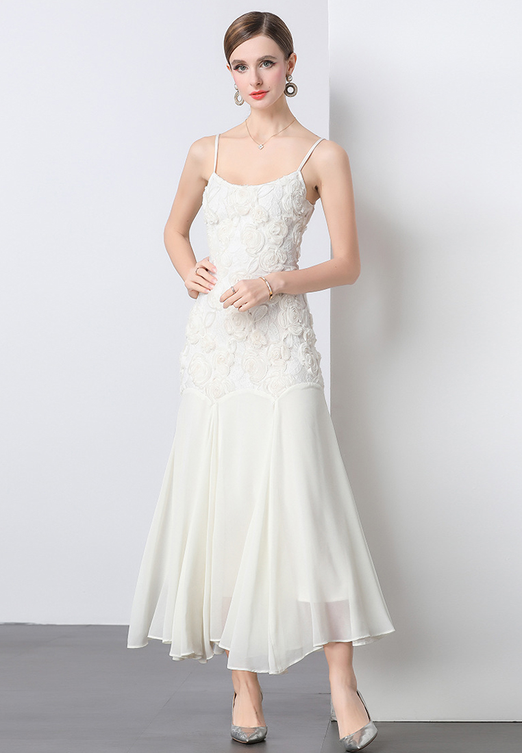 French embroidered rose flower suspender dress CA225042266BE