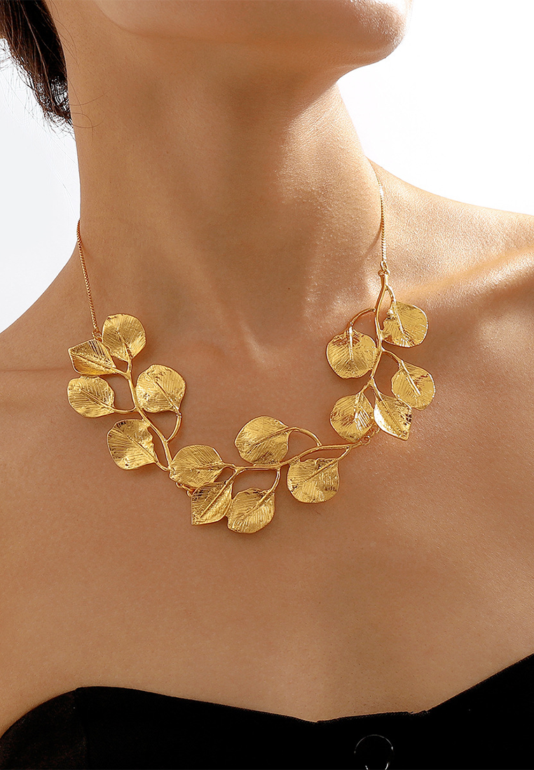 European and American metal leaf necklace and earrings CA25052366-1