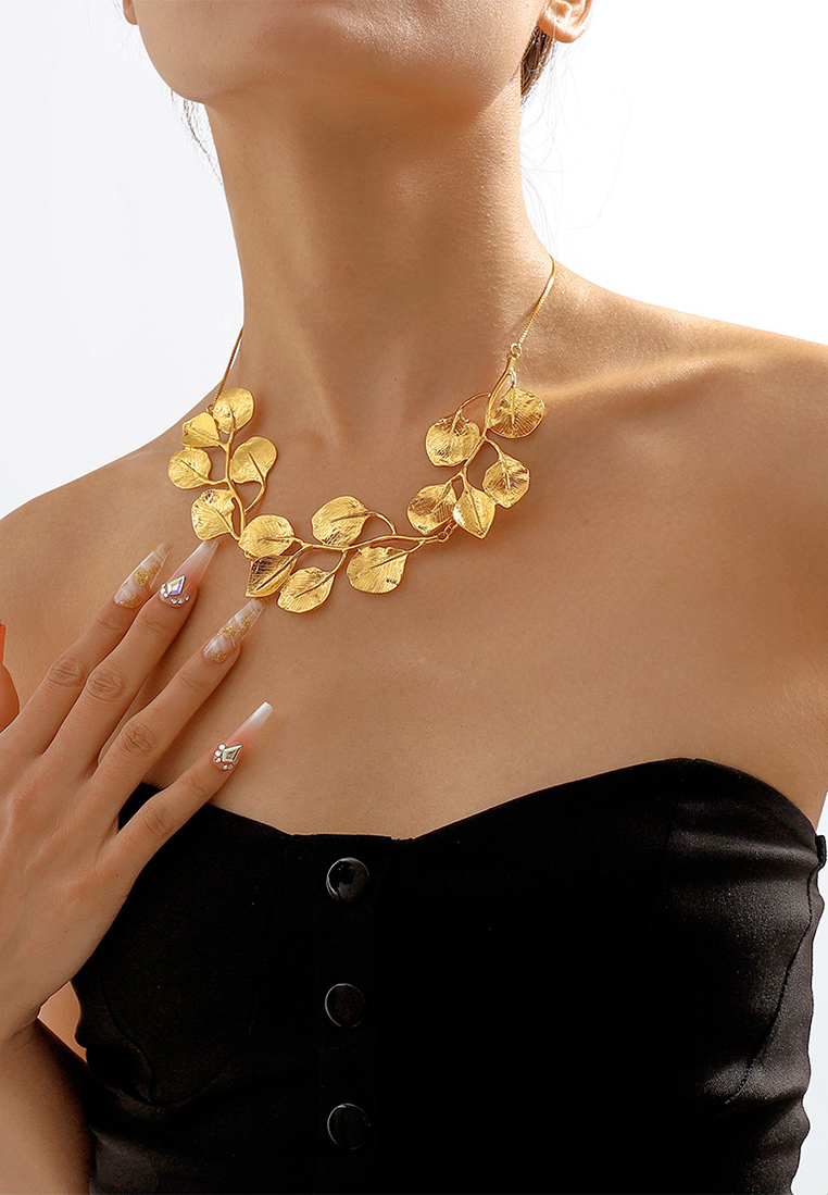 European and American metal leaf necklace and earrings CA25052366-1