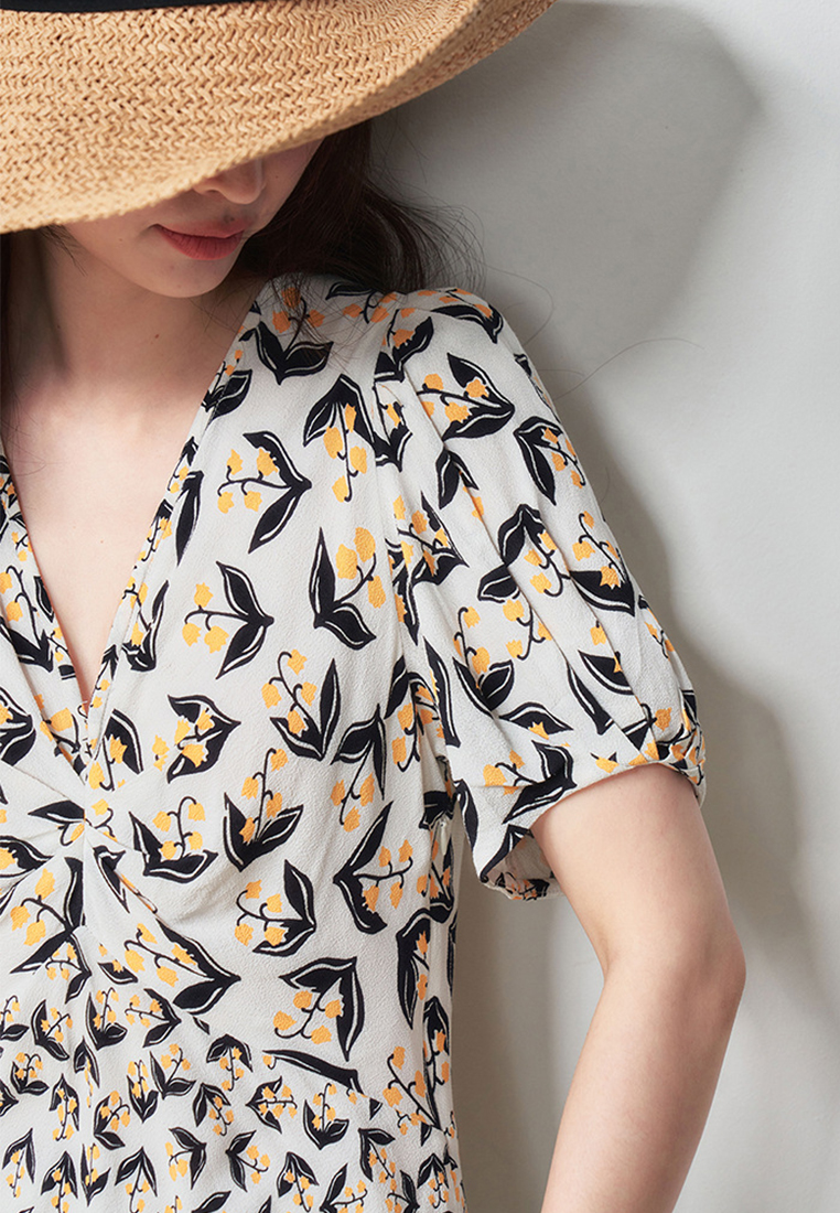 French style puff sleeve waist dress CA25060366W