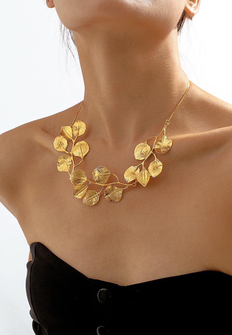 European and American metal leaf necklace and earrings CA25052366-1