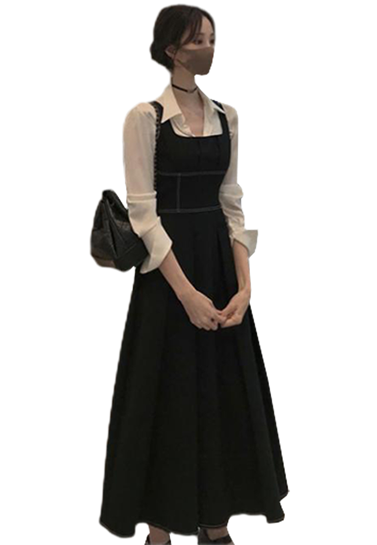 2024 Vintage Elegant Waist Wrapped Two tone Dress CA24041066W