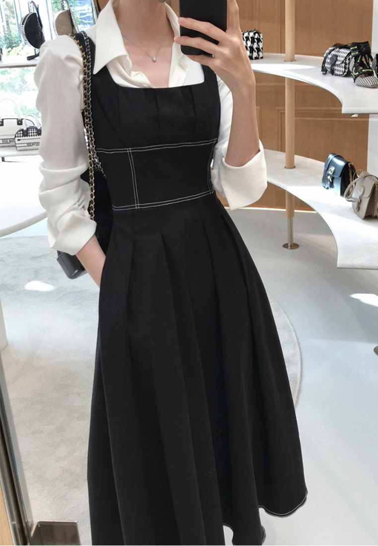 2024 Vintage Elegant Waist Wrapped Two tone Dress CA24041066W