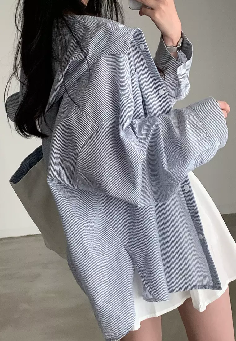 New minimalist and loose long sleeved striped shirt CA24092512BL