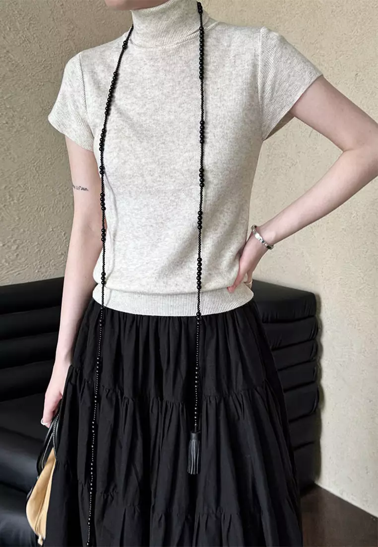 Classic slim fit short sleeved knitted sweater CA24092357BW