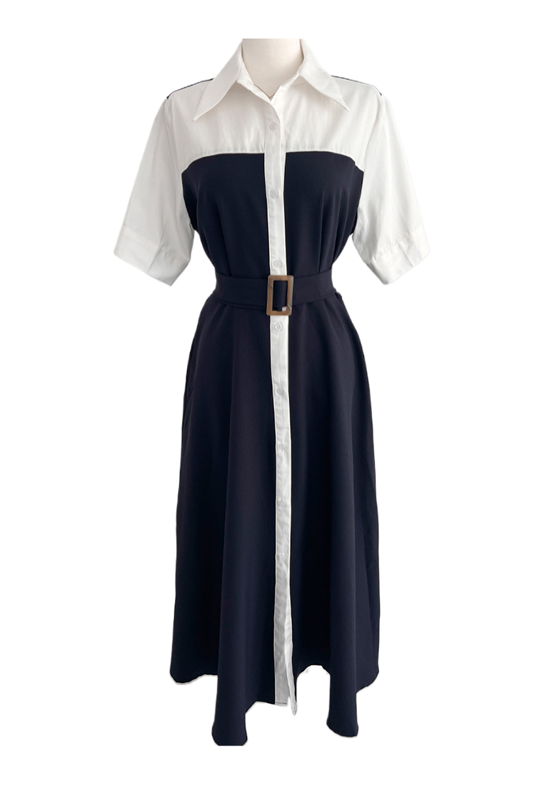 Temperament Splicing Waist Strap Dress CA25032746GR