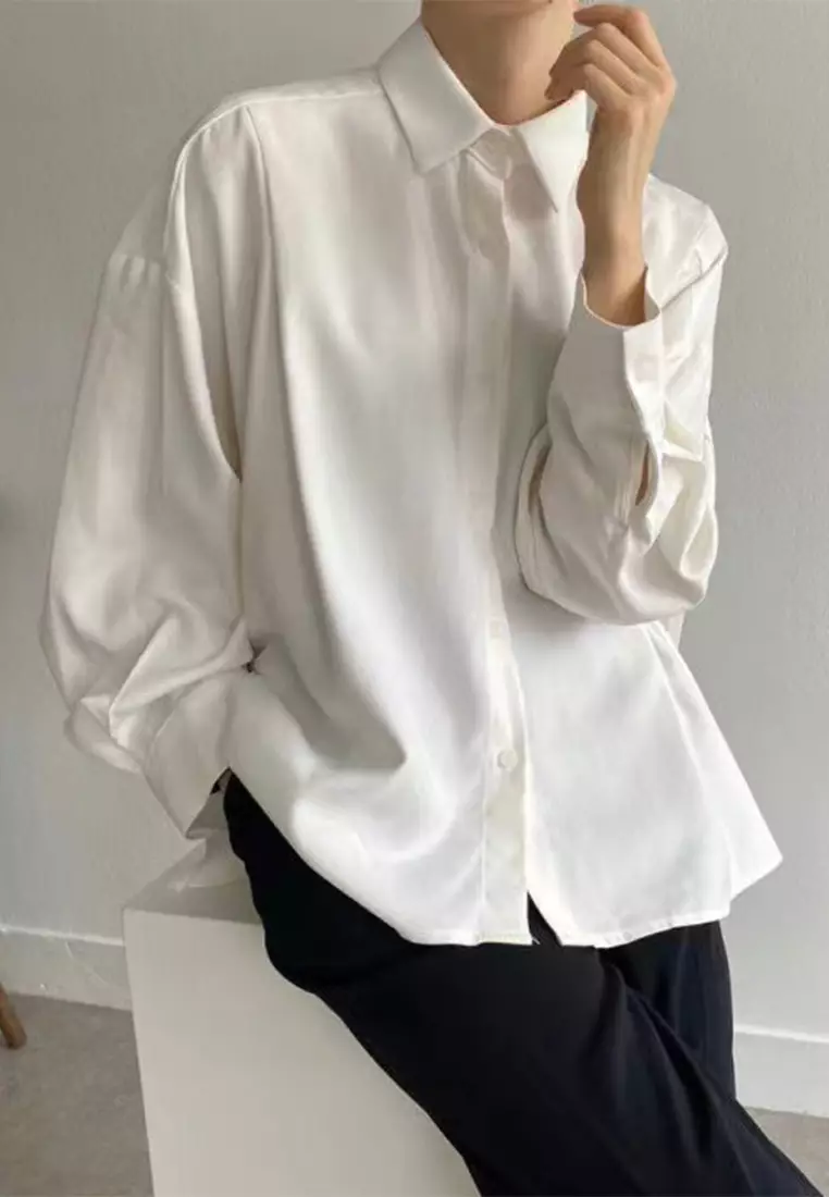 Korean French collar long sleeved shirt CA24092505W
