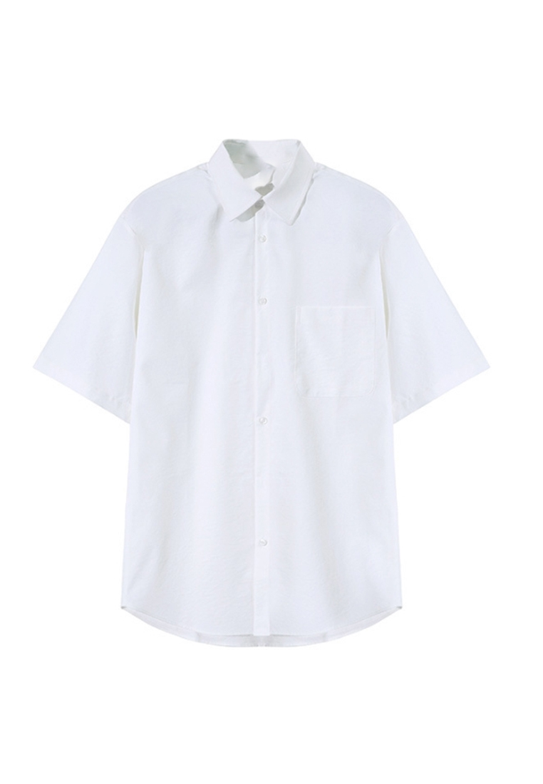 Men's short sleeve all-match solid color shirt CA24051467BL