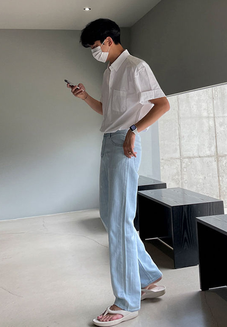 Men's short sleeve all-match solid color shirt CA24051467BL