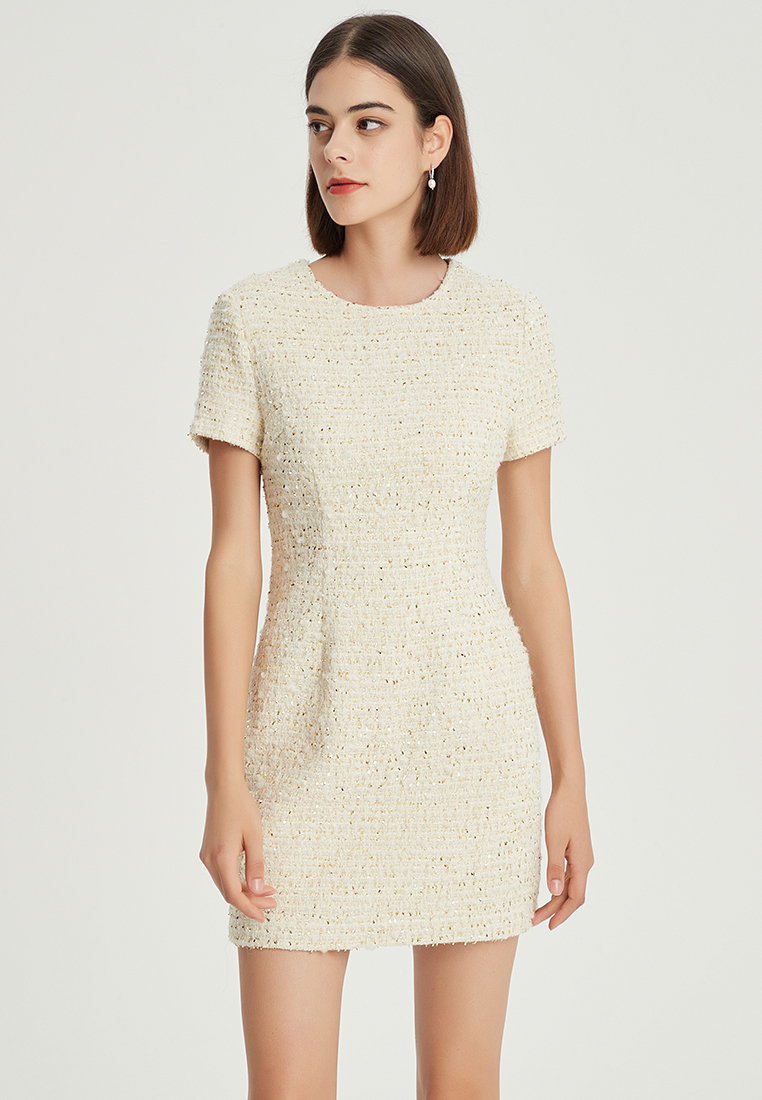 French Tweed Slim Fit Short Sleeve one-piece Dress B22060124BE