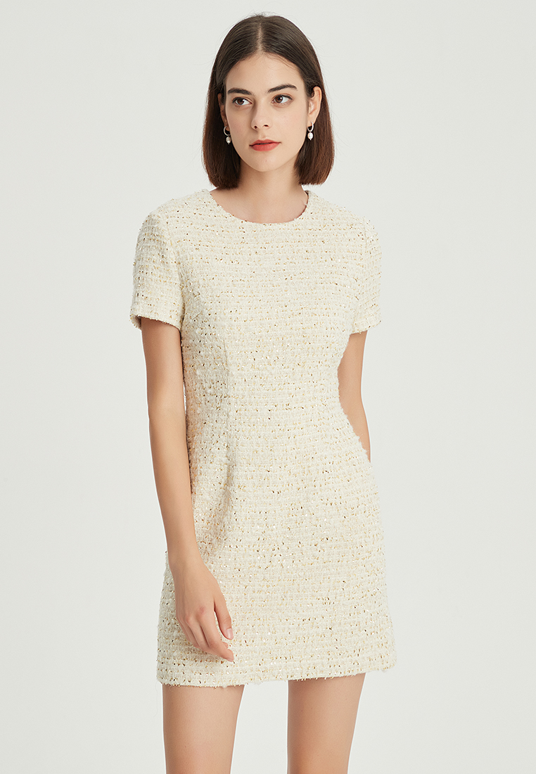 French Tweed Slim Fit Short Sleeve one-piece Dress B22060124BE
