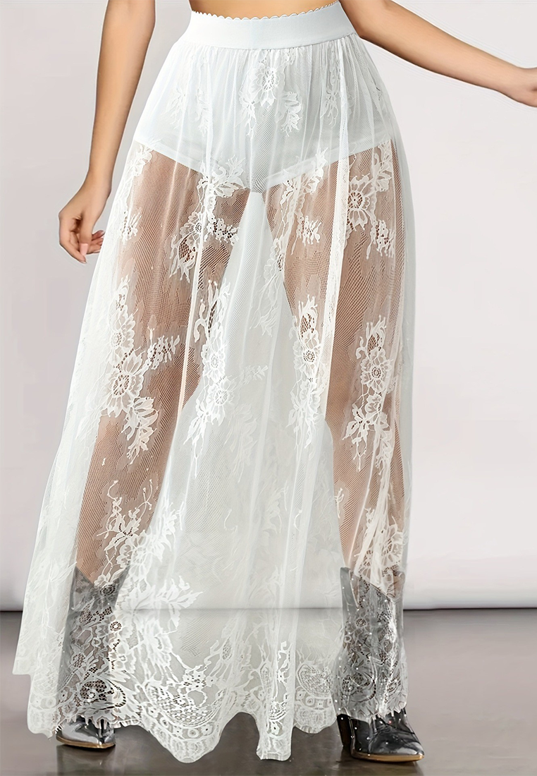 Summer new lace see through sexy midi skirt CA25042216BK