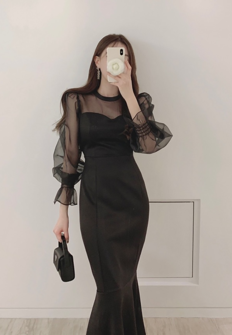 2025 Early Spring New French Mesh Fishtail Dress CA25021303BK