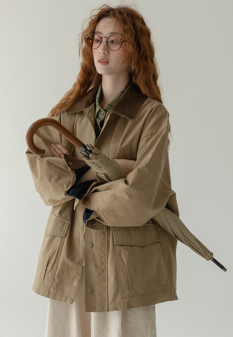 Japanese khaki loose long top CA25091939KI