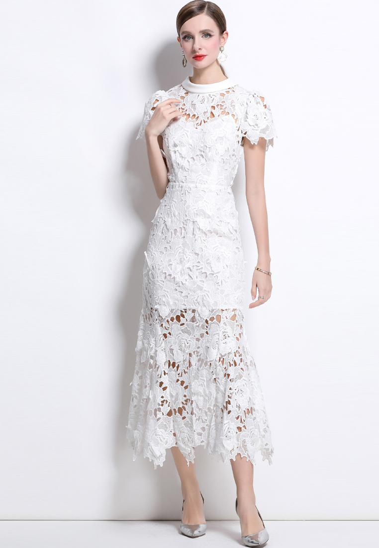 Summer three-dimensional flower water-soluble lace dress CA225042267W