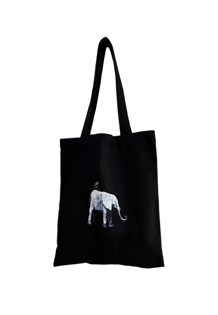 Nordic-style versatile black elephant canvas shoulder bag CA25061768BK