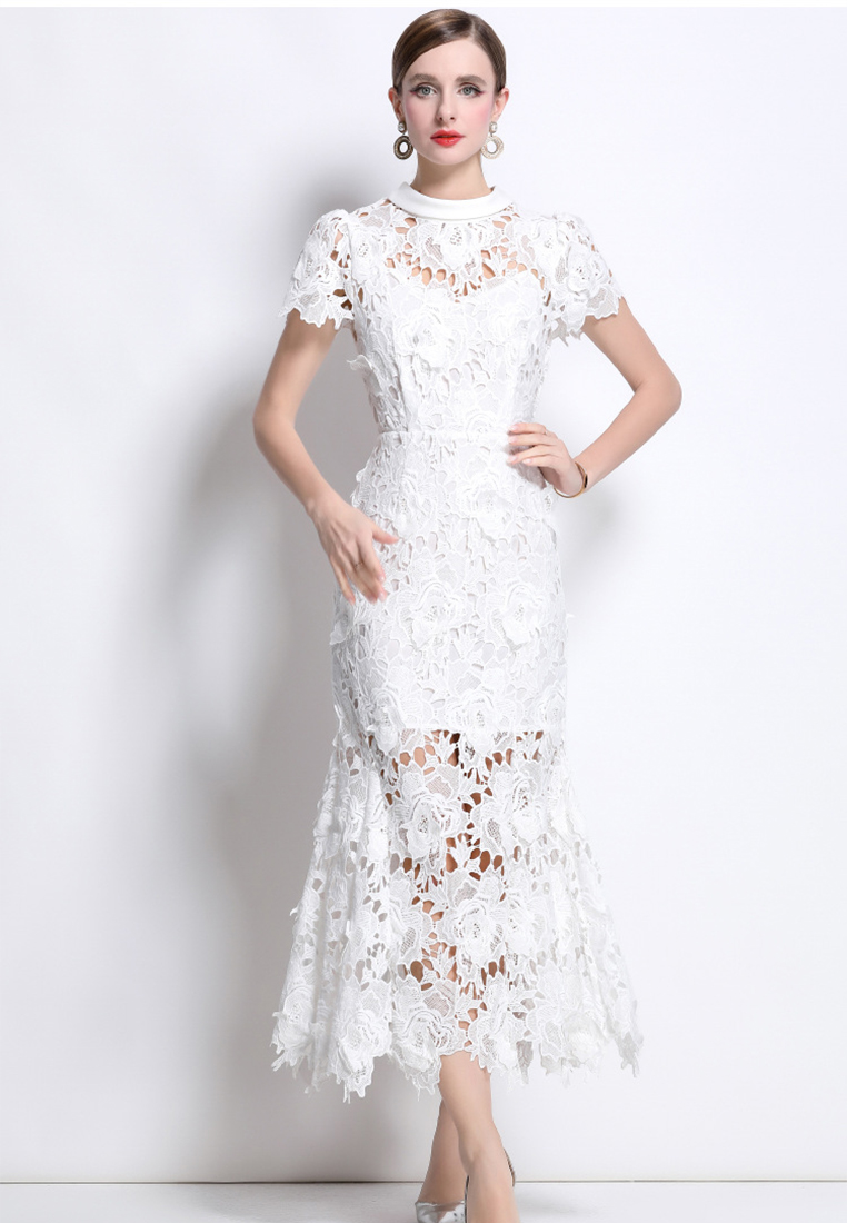 Summer three-dimensional flower water-soluble lace dress CA225042267W