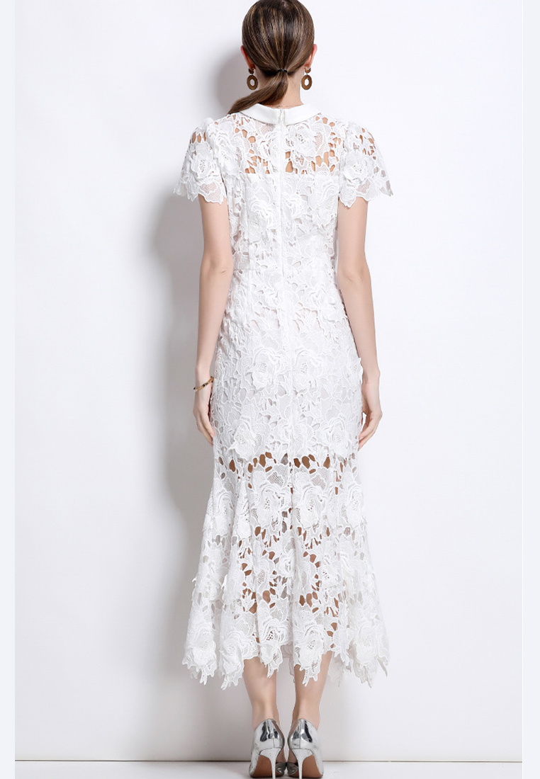 Summer three-dimensional flower water-soluble lace dress CA225042267W