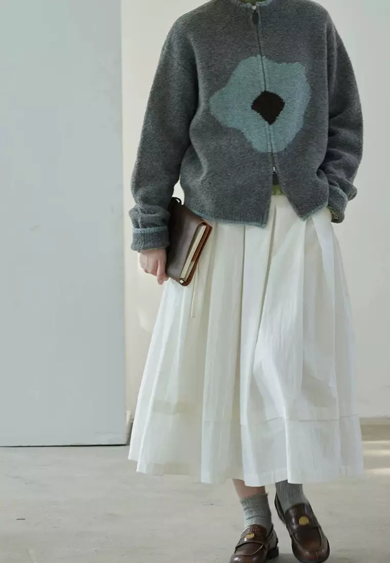 Retro style new flower pattern zipper knitted sweater jacket Cardigan K120302GY