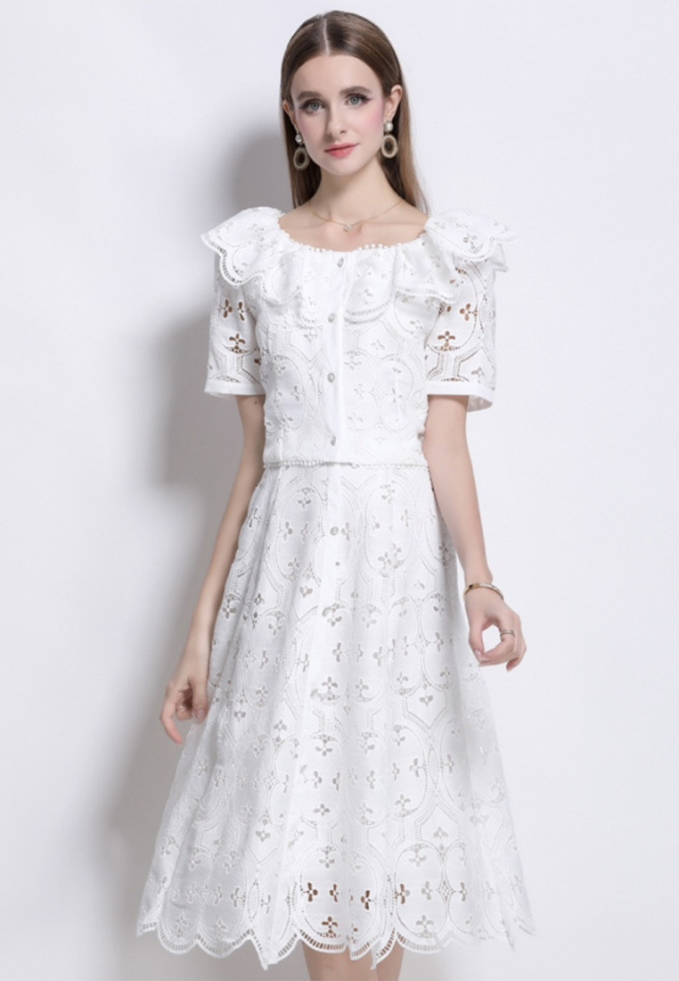 French lace square collar ruffle two-piece dress (top + skirt) CA225042269W