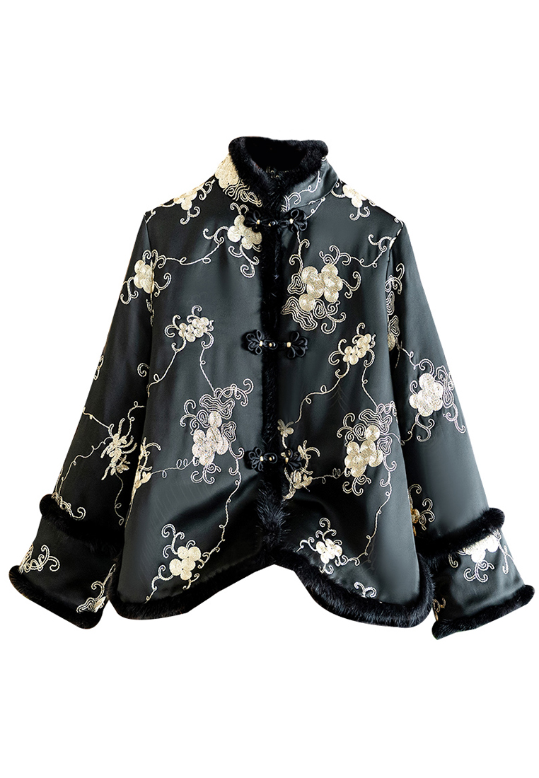 Luxury New Embroidered mink fur Chinese knot buckle Retro cotton jacket CA010604PI