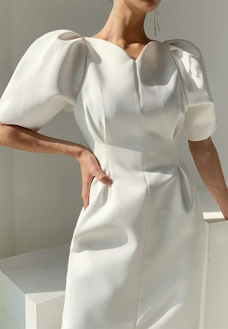 French V-neck solid color slit dress CA25032726W