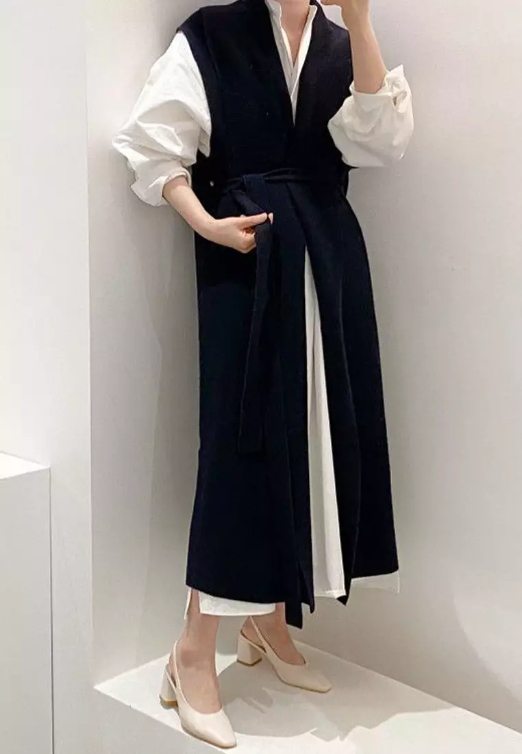 Simple and loose long bubble sleeve dress vest set CA24092735MT
