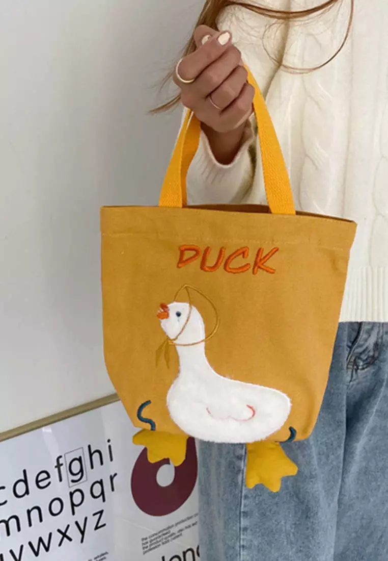 Embroidered Duckling Canvas Handbag A092504YE-sunnydaysweety