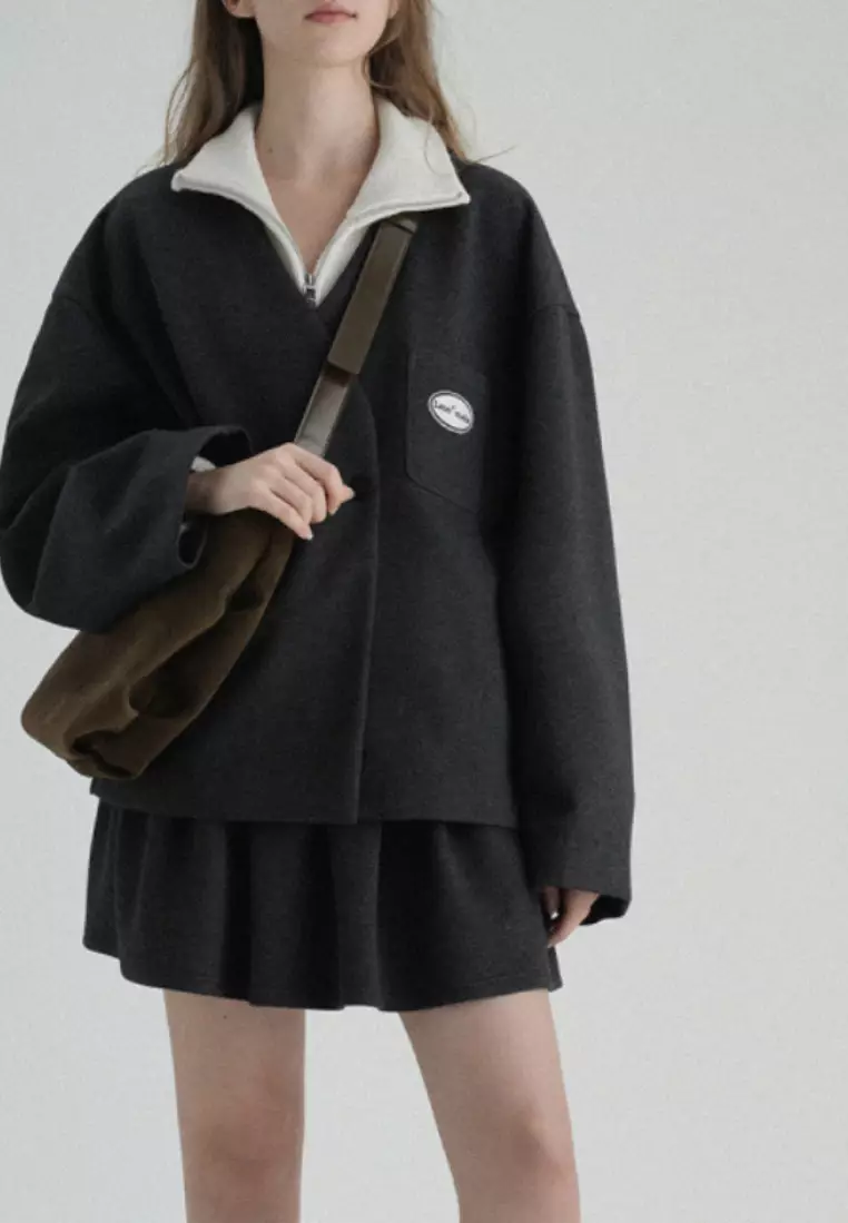 New college style double-breasted V-neck blazer pleated dress set K102308BK