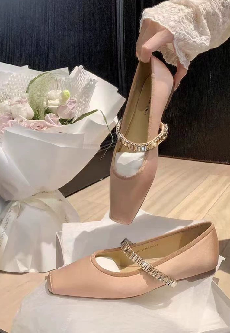 French rhinestone satin flat ballet shoes CA25021344PI
