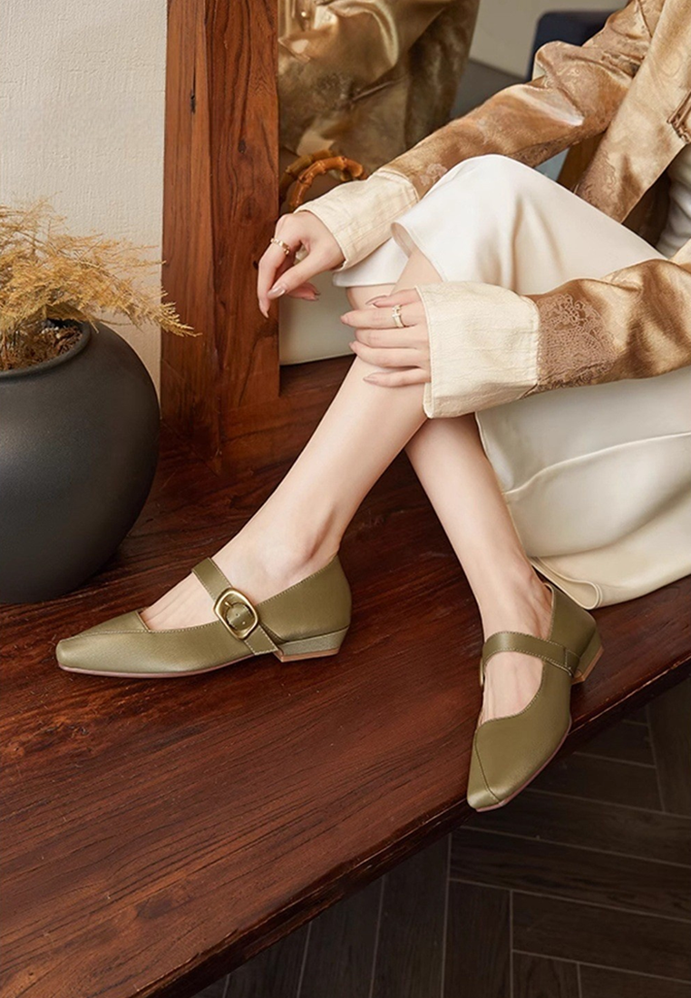 New low-heeled silk square-toed shoes CA25021322GR
