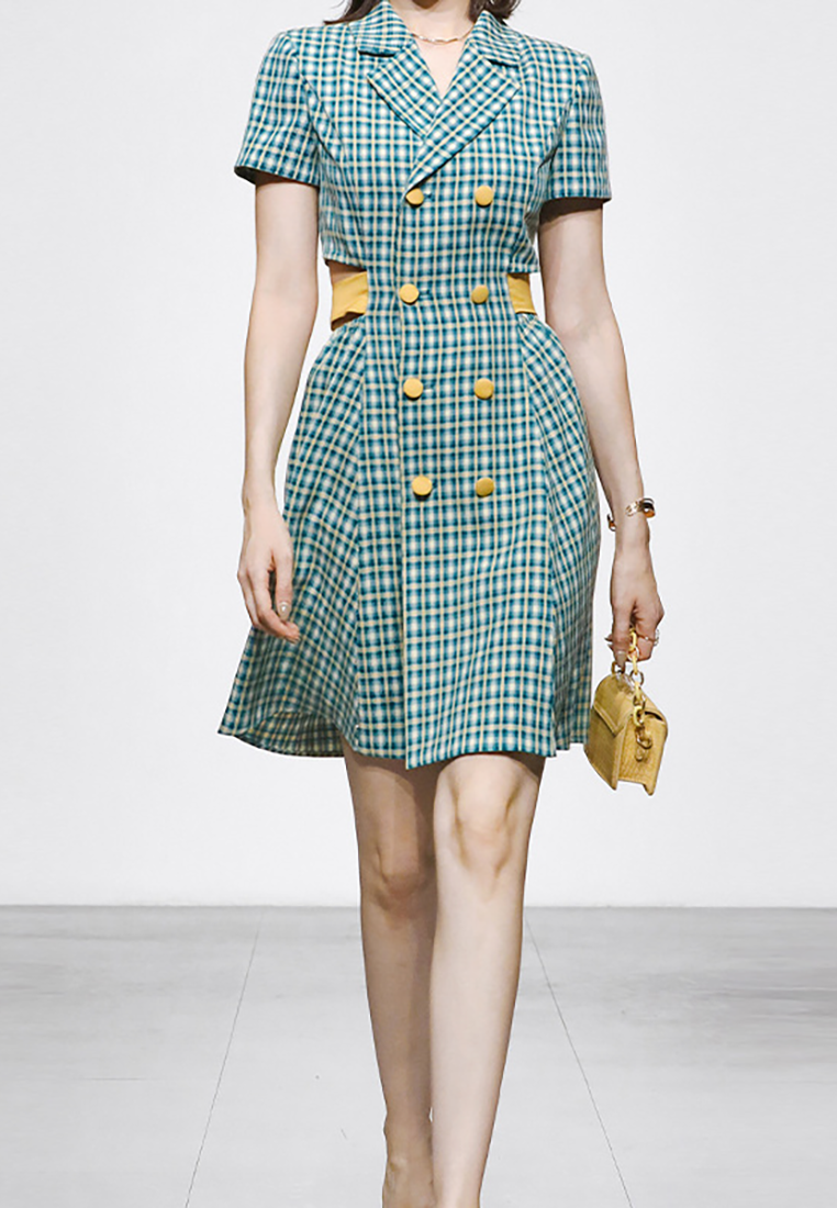 2024 Plaid short sleeved suit dress CA24090349BL