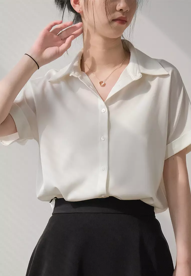 Summer Japanese thin satin drape short-sleeved shirt CA24032503W