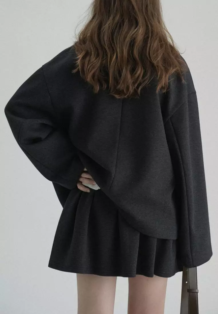 New college style double-breasted V-neck blazer pleated dress set K102308BK