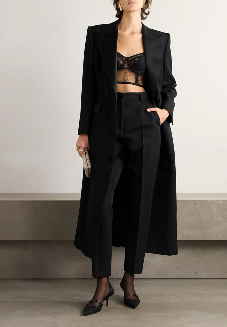 Autumn/Winter European-Style Long Slit Blazer Trench Dress CA25101607BK