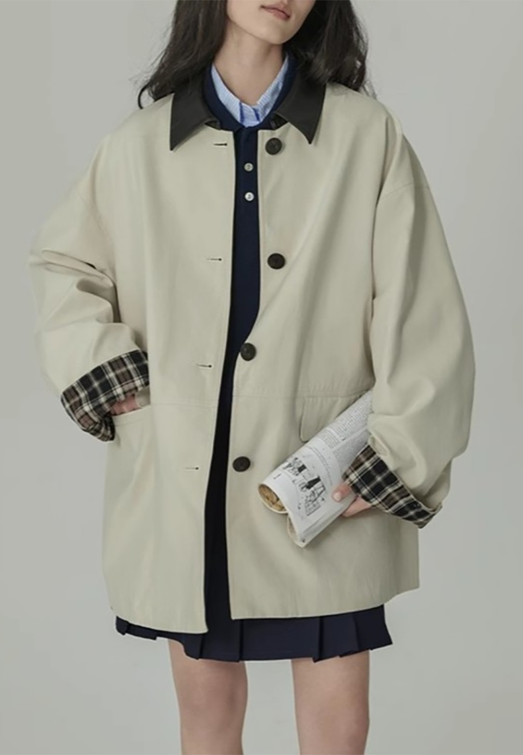 New Color-Block Retro Lyocell Trench Coat CA25110707W