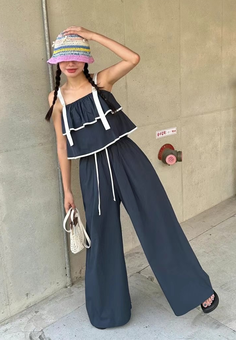 2025 Chic Summer Camisole + Wide Leg Pants Set CA25022407BL