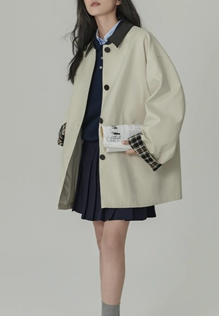 New Color-Block Retro Lyocell Trench Coat CA25110707W